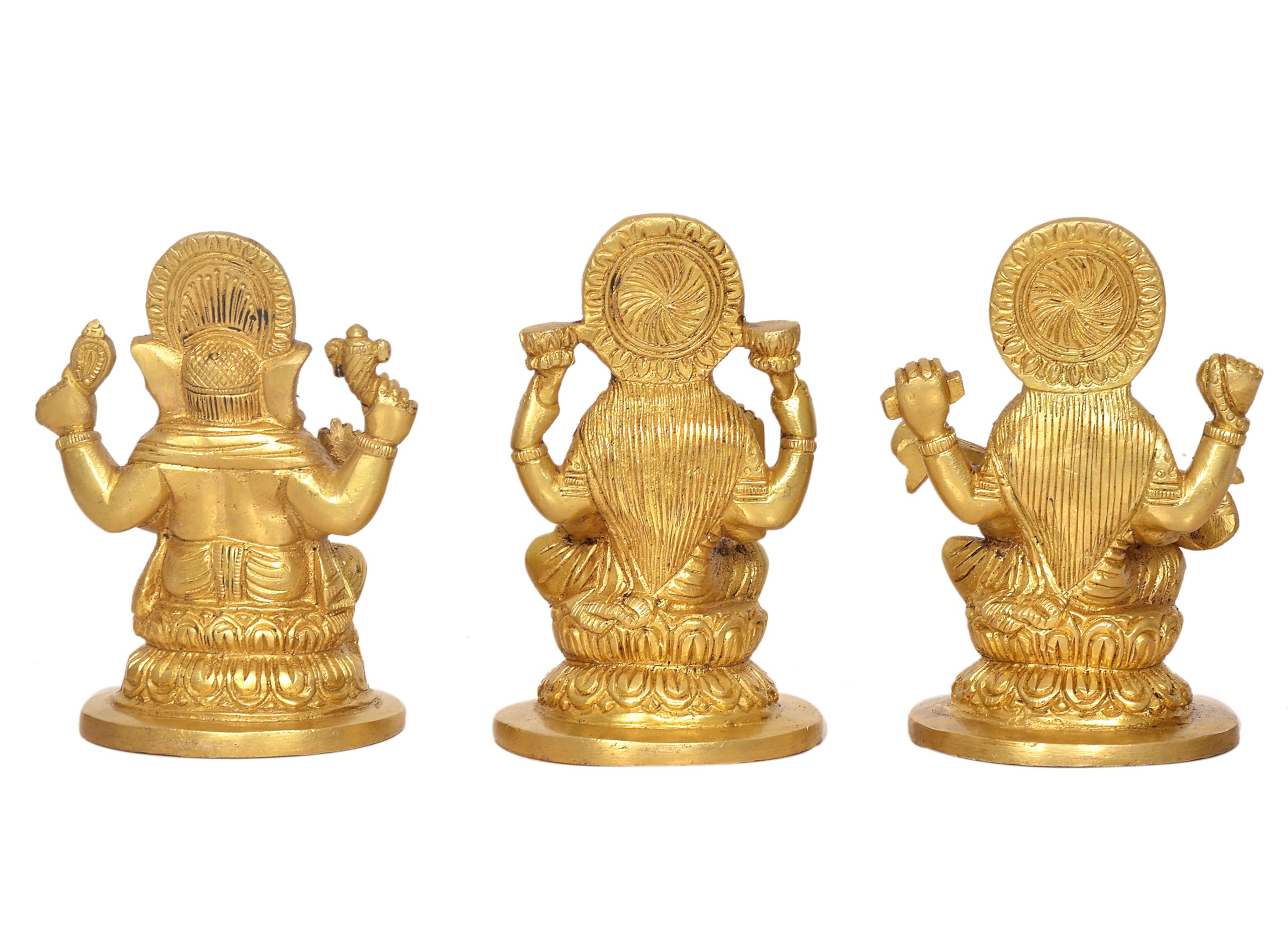 Aona Goddess Lakshmi Ganesha Saraswati Brass Idol Lakshmi Ganesh Murti For Diwali Pooja, Height 5 Inch
